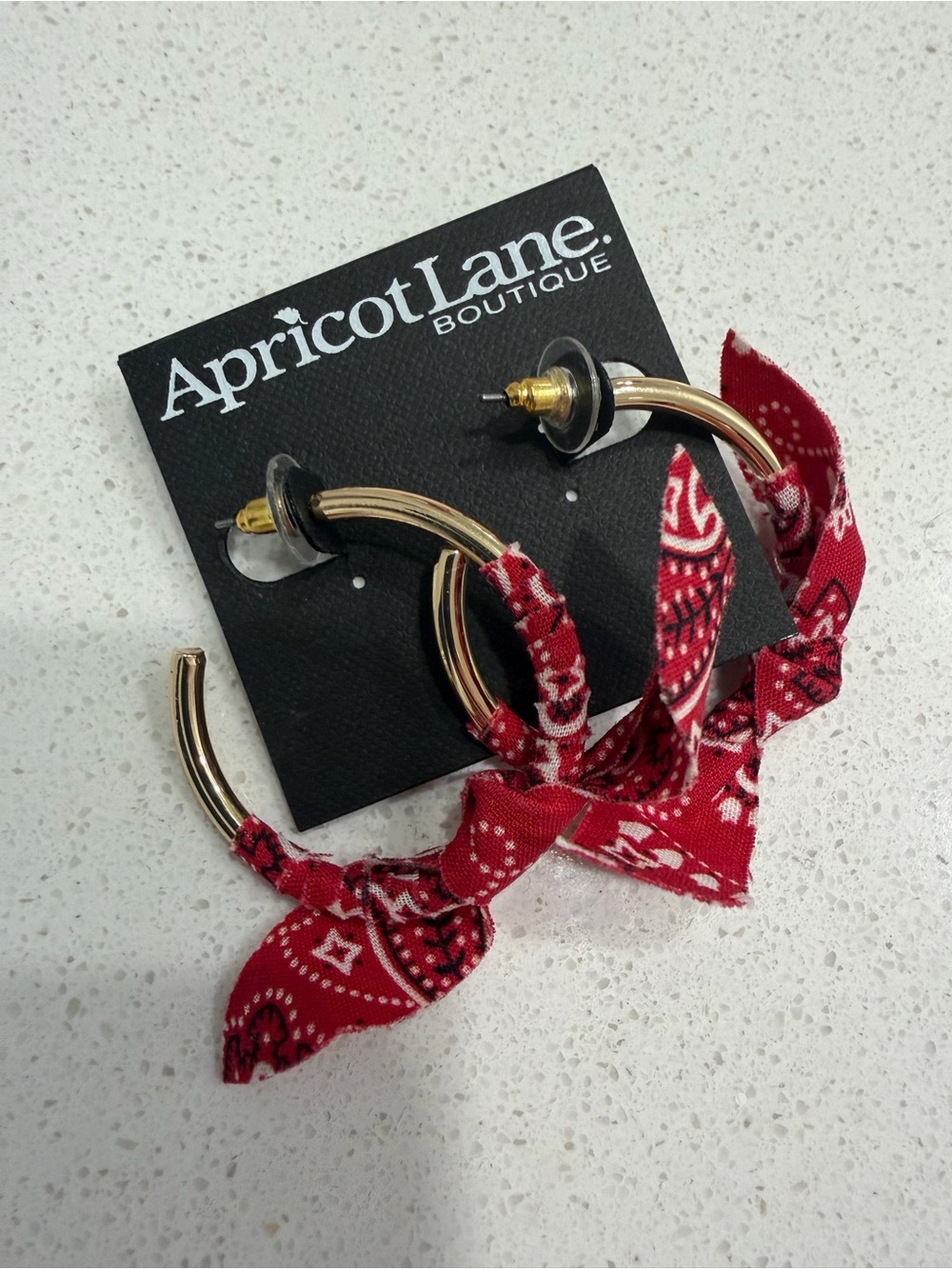 Apricot Lane Boutique Red Bandana Hoop Earrings